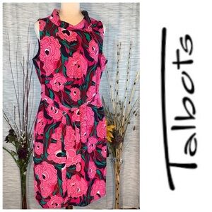 Talbots pink floral sleeveless sheath dress.